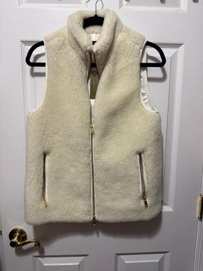 J. Crew Cream Faux Shearling Zip Vest with Gold Accents